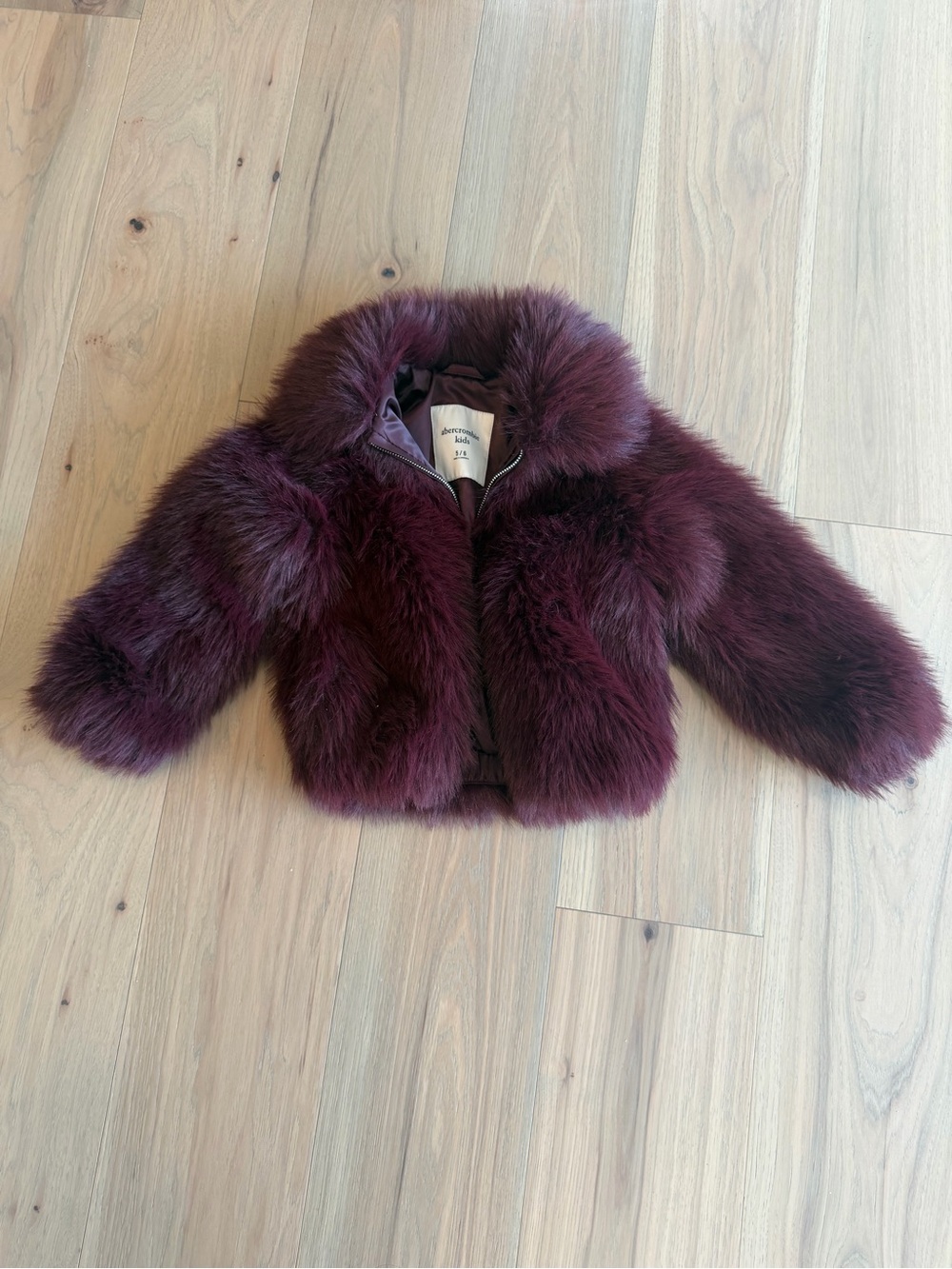 abercrombie kids Faux Fur Puffer Jacket in Deep Wine